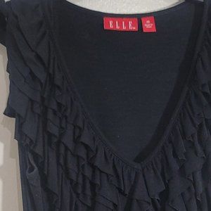 Cute ruffle Low neck size XS women black dress by ELLE